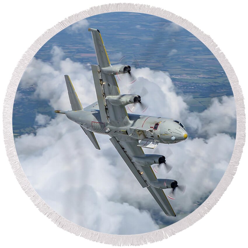 German Round Beach Towel featuring the photograph German Navy, Lockheed P-3 Orion, b9 by Nir Ben-Yosef