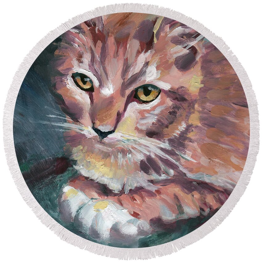 Cat Round Beach Towel featuring the painting Gilligan by David Bader