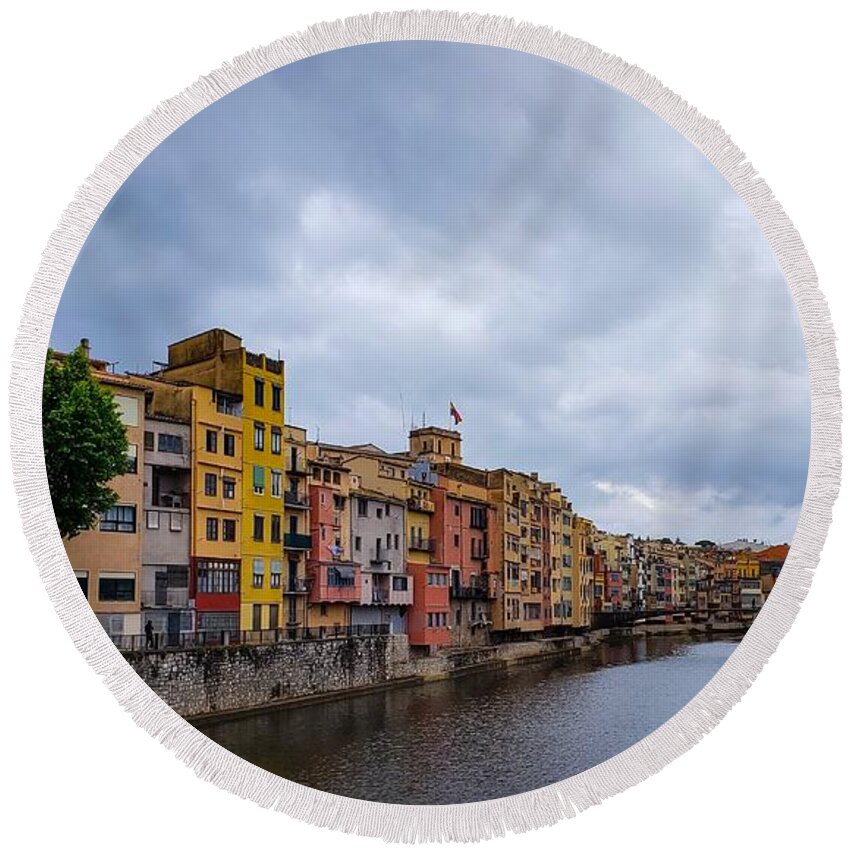 Girona Round Beach Towel featuring the photograph Girona Spain by Mary Capriole