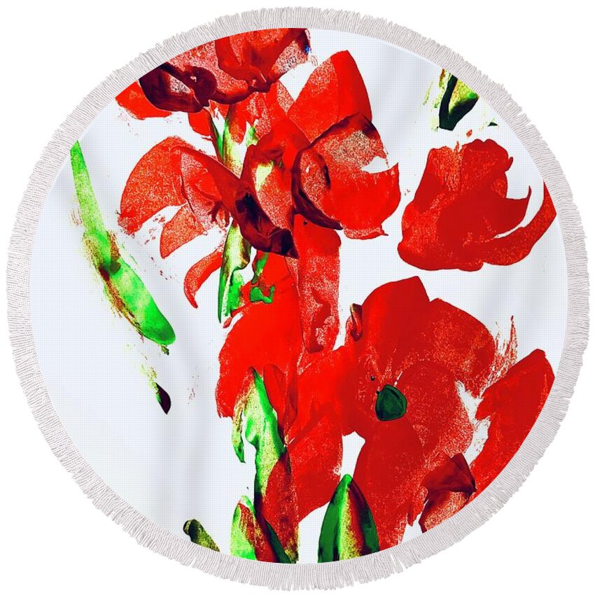 Gladioli Round Beach Towel featuring the painting Glad by Tommy McDonell