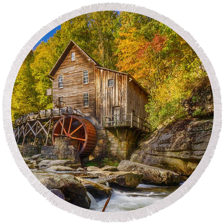 Wv Round Beach Towel featuring the photograph Glade Creek Mill by Amanda Jones
