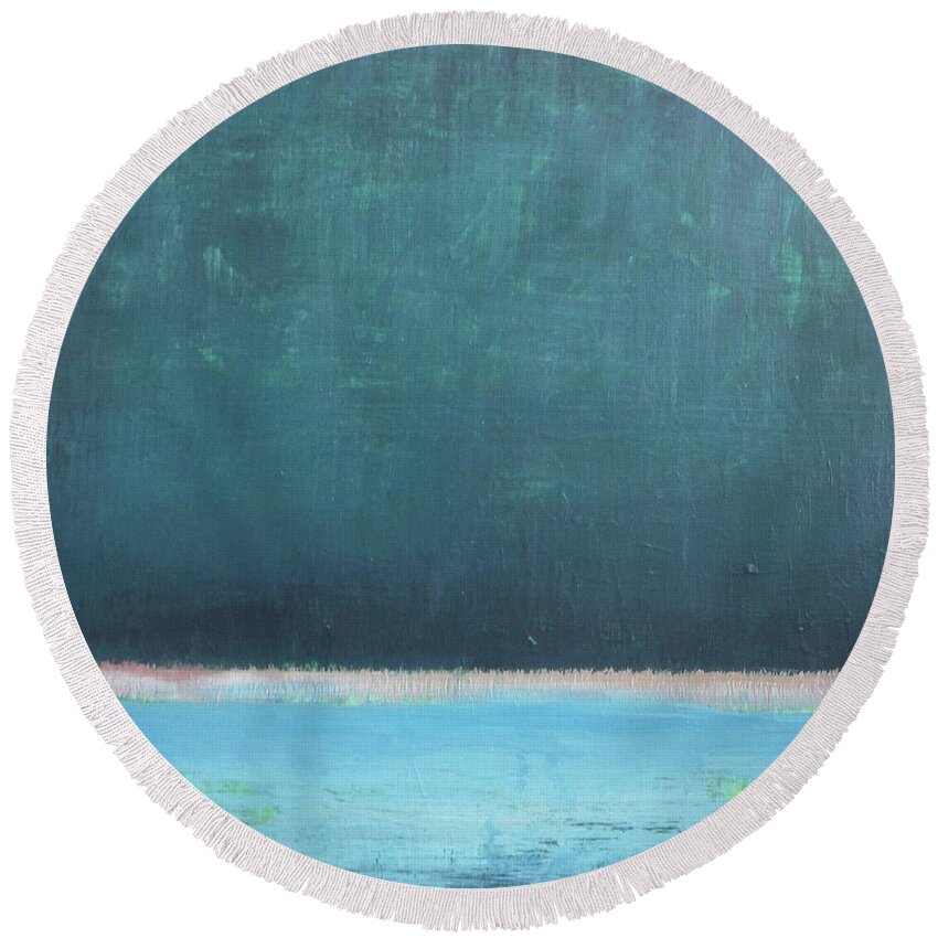 Abstract Round Beach Towel featuring the painting Glare at Night by Vesna Antic