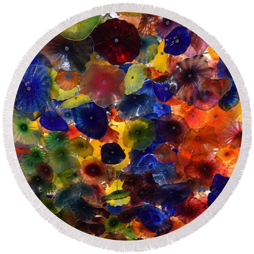 Las Round Beach Towel featuring the photograph Chihuly Glass Ceiling- Bellagio by Bnte Creations
