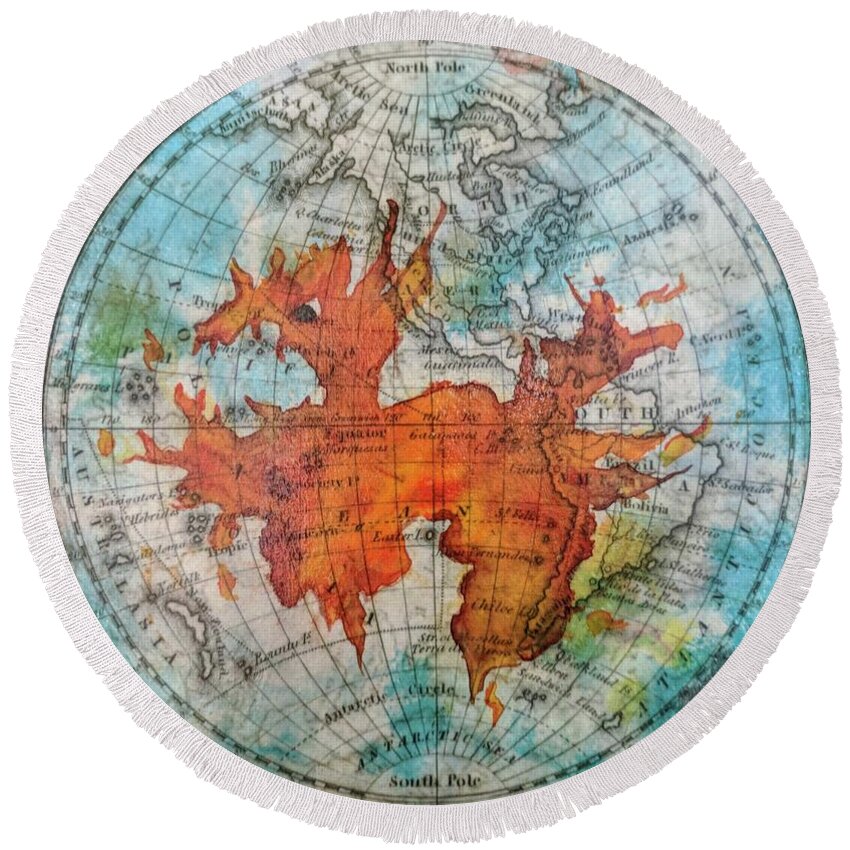 Globe Round Beach Towel featuring the painting Global Warming by Misty Morehead