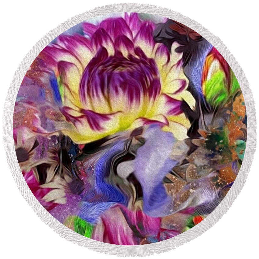 Flowers Round Beach Towel featuring the digital art Glorious Color by Kathie Chicoine
