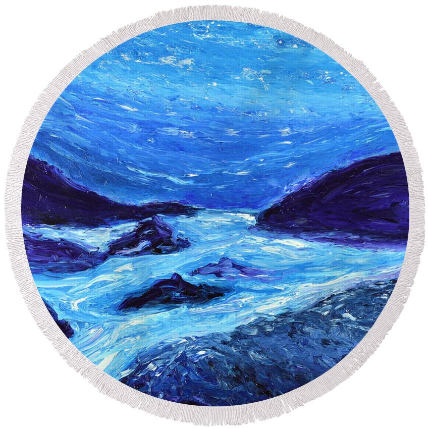 Water Round Beach Towel featuring the painting Glowing Water by Chiara Magni