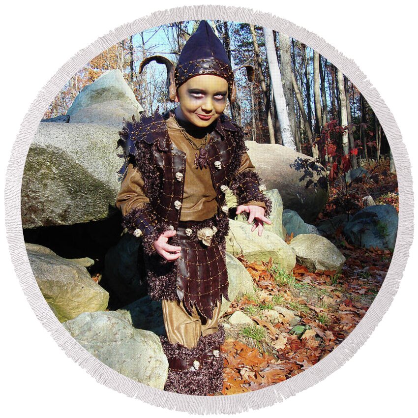 Halloween Round Beach Towel featuring the photograph Goblin Costume 2 by Amy E Fraser