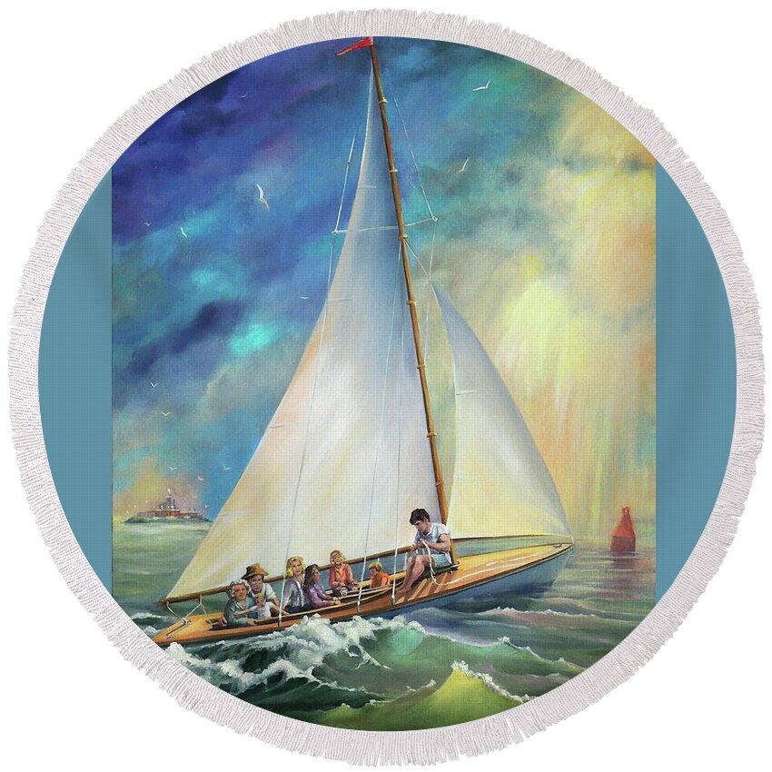 Sail Round Beach Towel featuring the painting Going Home by Nancy Griswold