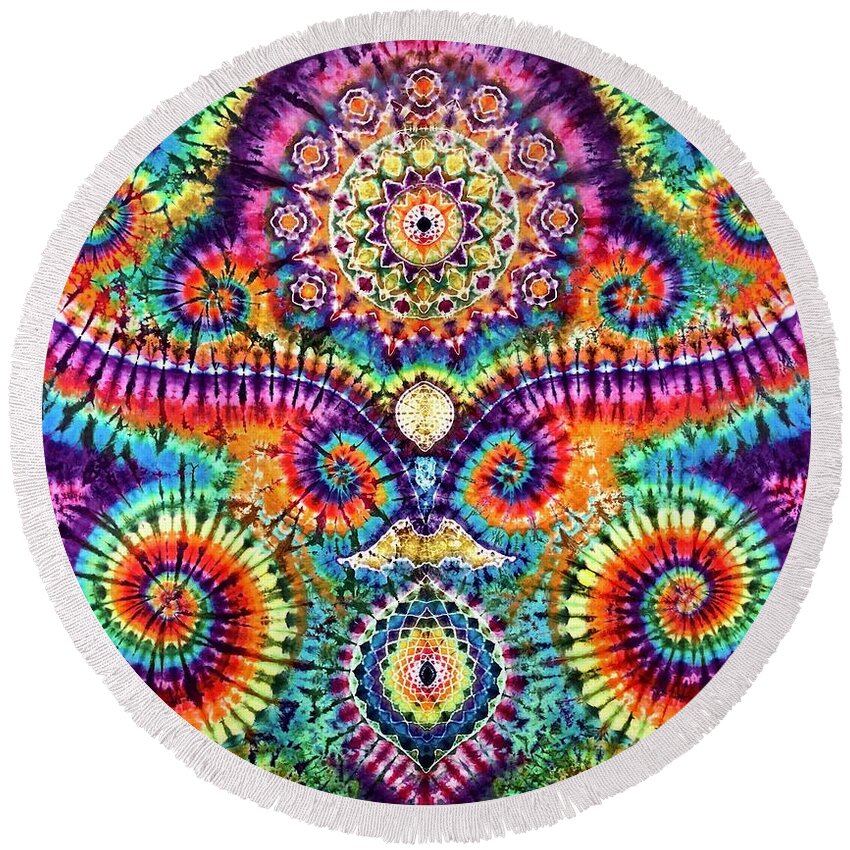 Ice Dyed Tapestries Round Beach Towel featuring the tapestry - textile Going round and round by Rob Norwood