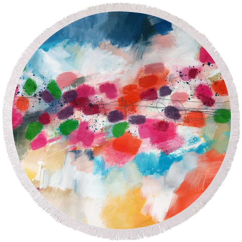 Abstract Round Beach Towel featuring the mixed media Going Somewhere- Abstract Art by Linda Woods by Linda Woods