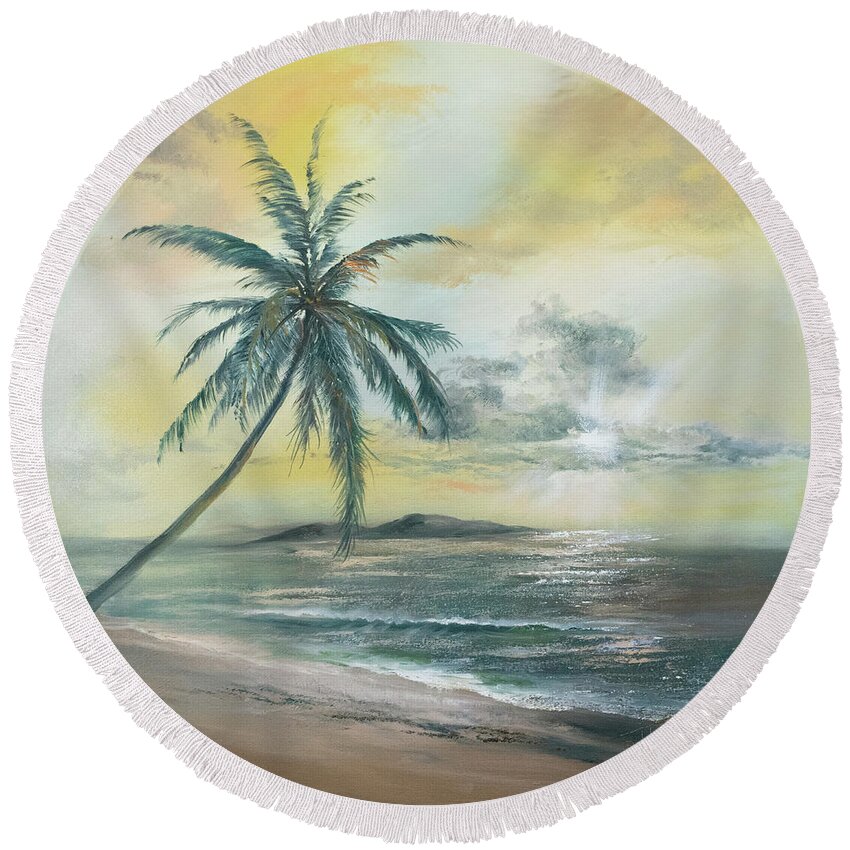 Sunset Round Beach Towel featuring the painting Golden Beach Sunset by Lynne Pittard