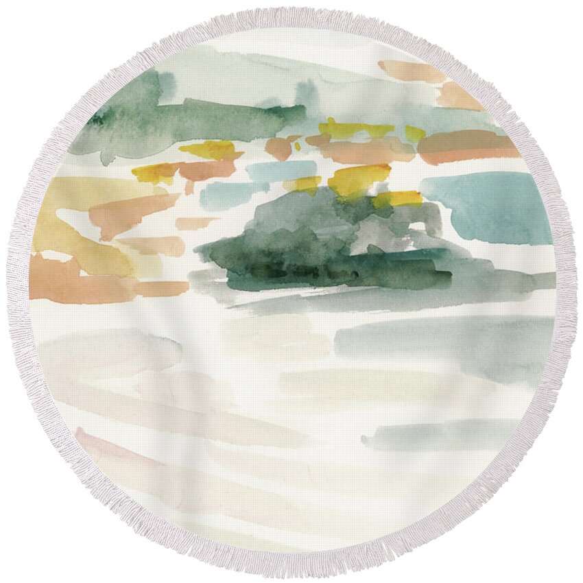 Landscapes & Seascapes+coastal & Seascapes Round Beach Towel featuring the painting Golden Coast I by Victoria Borges