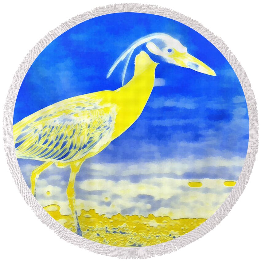 Heron Round Beach Towel featuring the digital art Golden Heron by Humphrey Isselt