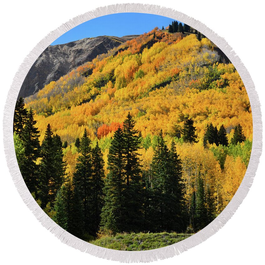 Colorado Round Beach Towel featuring the photograph Golden Hillsides Along Million Dollar Highway by Ray Mathis