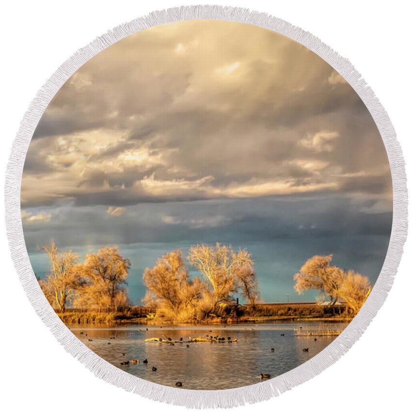 California Round Beach Towel featuring the photograph Golden Hour in the Refuge by Cheryl Strahl