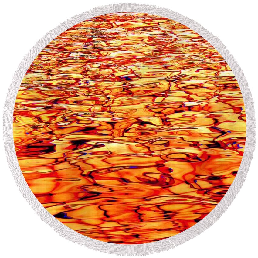 Golden Round Beach Towel featuring the photograph Golden Waves by Ramona Matei