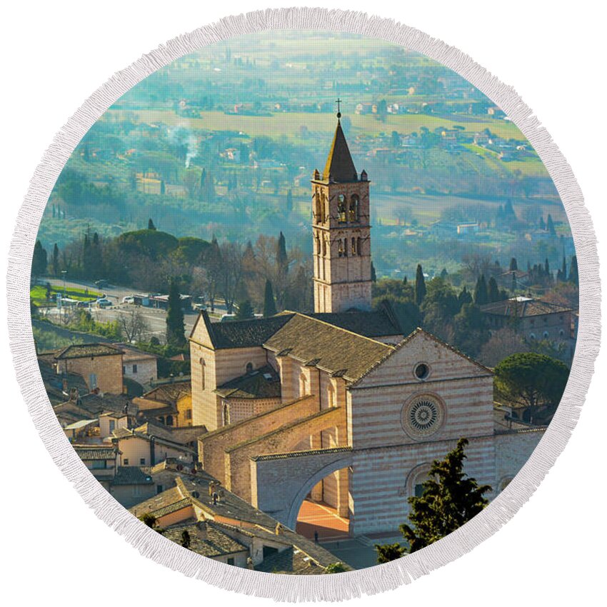 Assisi Round Beach Towel featuring the photograph Good Morning, Assisi by Marcy Wielfaert