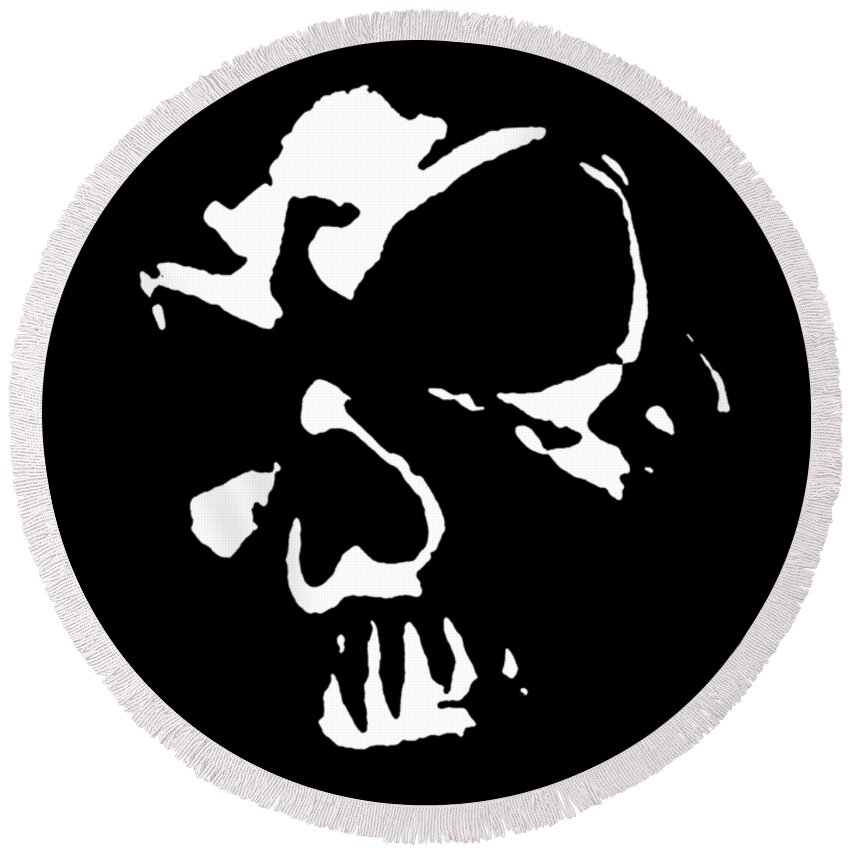 Skull Round Beach Towel featuring the digital art Goth Dark Skull Graphic by Roseanne Jones