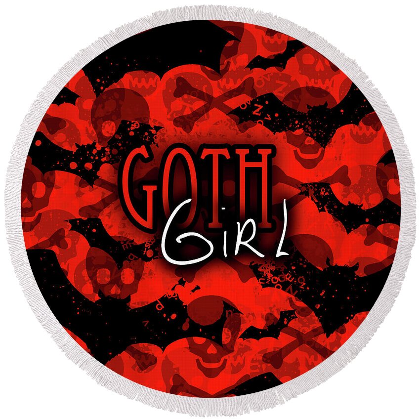 Goth Round Beach Towel featuring the digital art Goth Girl Graphic by Roseanne Jones