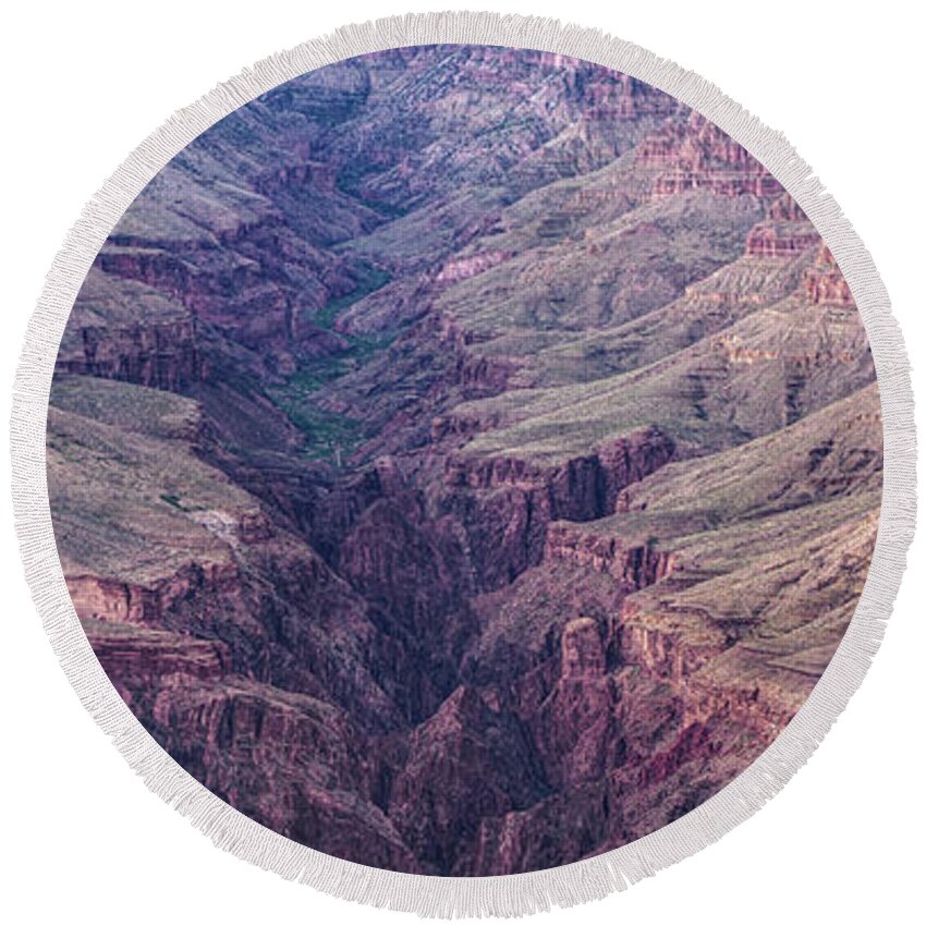 America Round Beach Towel featuring the photograph Grand Canyon Valley Landscape Panorama - Arizona by Gregory Ballos