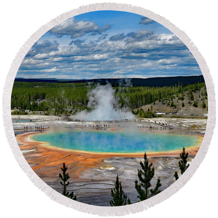 Grand Prismatic Spring Round Beach Towel featuring the photograph Grand Prismatic Spring by Amazing Action Photo Video
