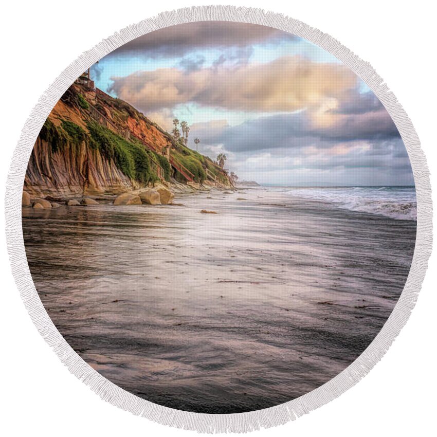 Beach Round Beach Towel featuring the photograph Grandview Cliffs by Alison Frank