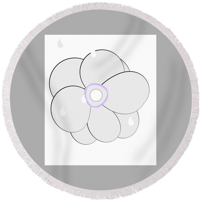 Design Round Beach Towel featuring the digital art Gray flower with white water drops by Jon Fennel