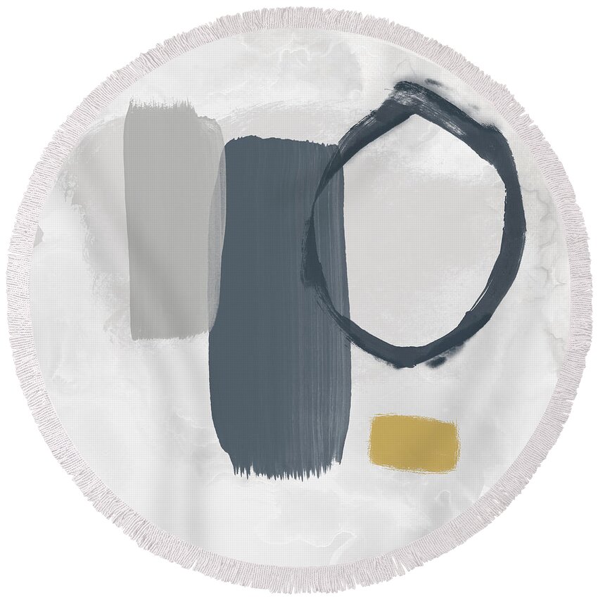 Abstract Round Beach Towel featuring the mixed media Grayscale 2- Abstract Art by Linda Woods by Linda Woods