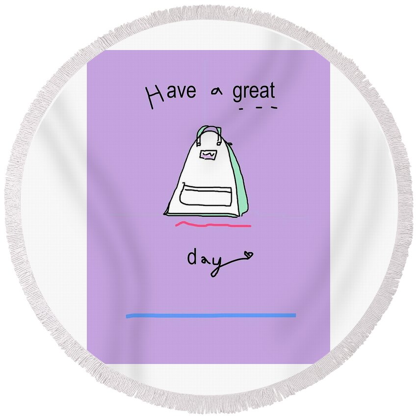 Purple Round Beach Towel featuring the drawing Great Day Backpack by Ashley Rice