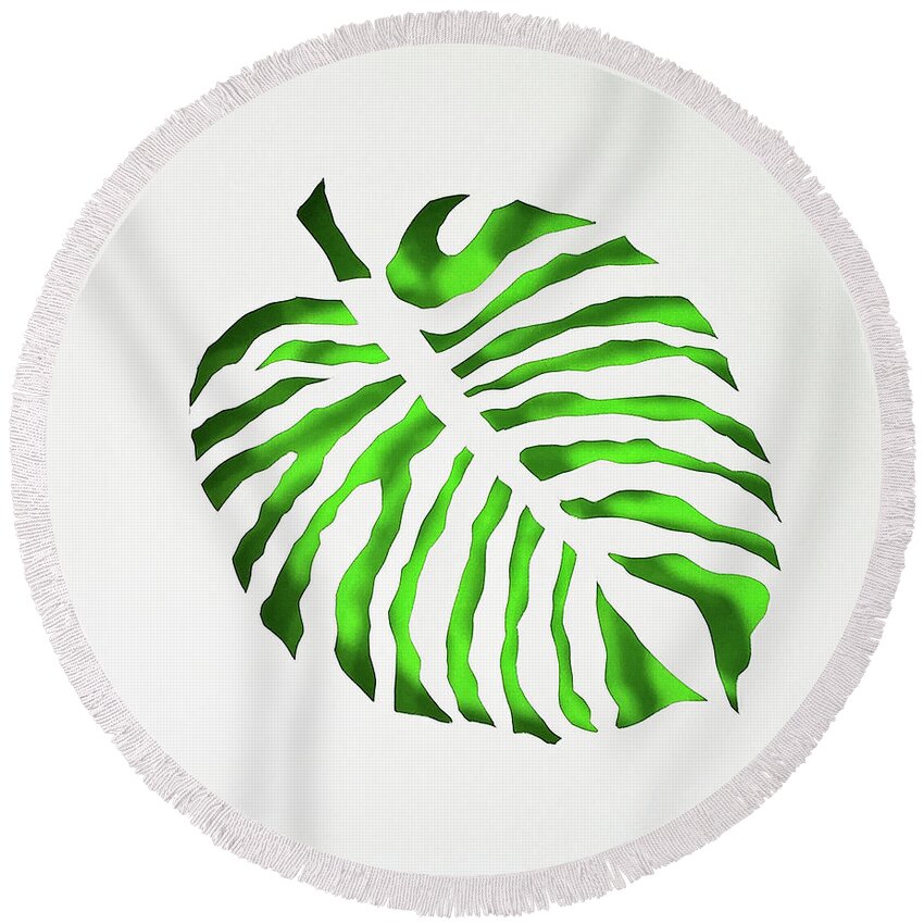 Leaf Round Beach Towel featuring the mixed media Green Monstra by Phyllis Howard