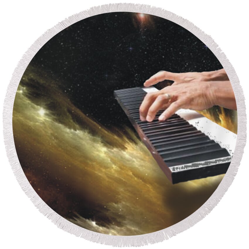 Music Round Beach Towel featuring the digital art Keyboard nebula by Ric Rice