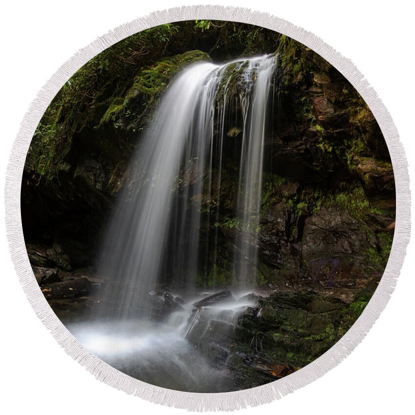 Grotto Round Beach Towel featuring the photograph Grotto Falls by Bill Frische