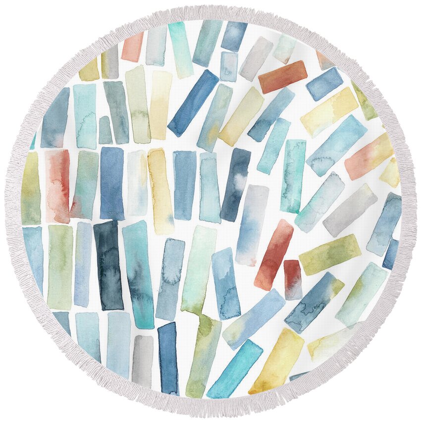Abstract Round Beach Towel featuring the painting Group Think I by Megan Meagher
