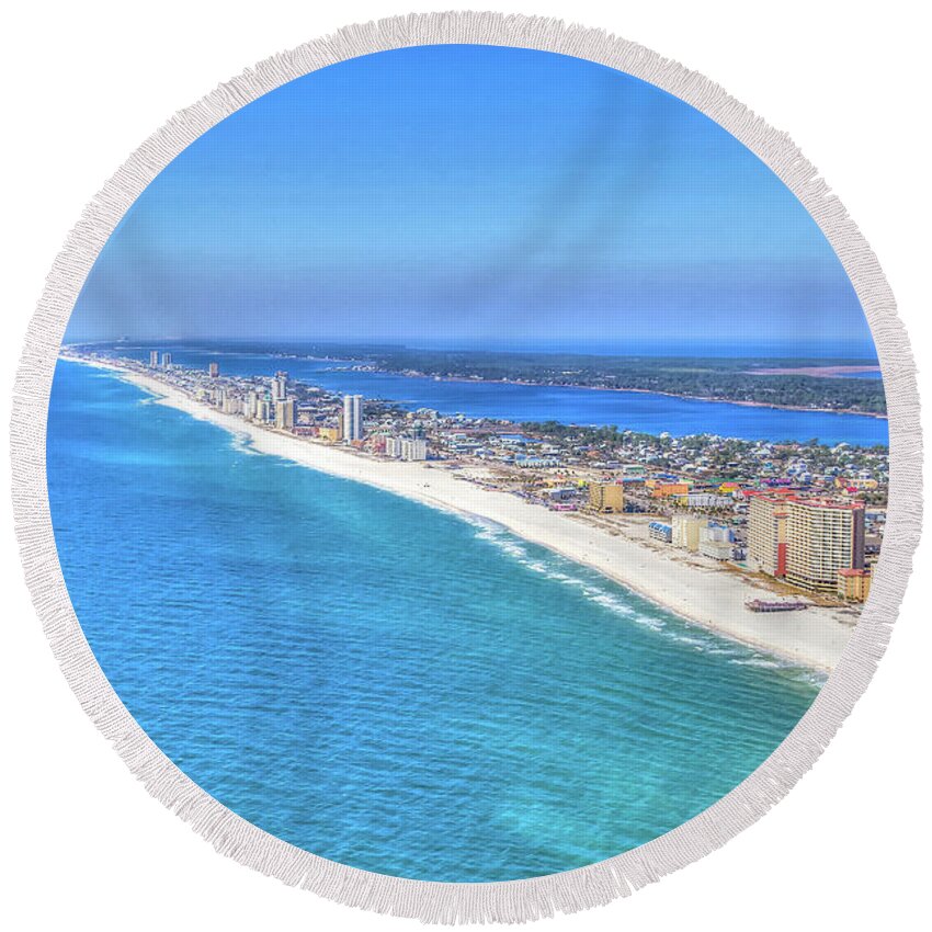 Gulf Shores Round Beach Towel featuring the photograph Gulf Shores Beaches 1335 Tonemapped by Gulf Coast Aerials -