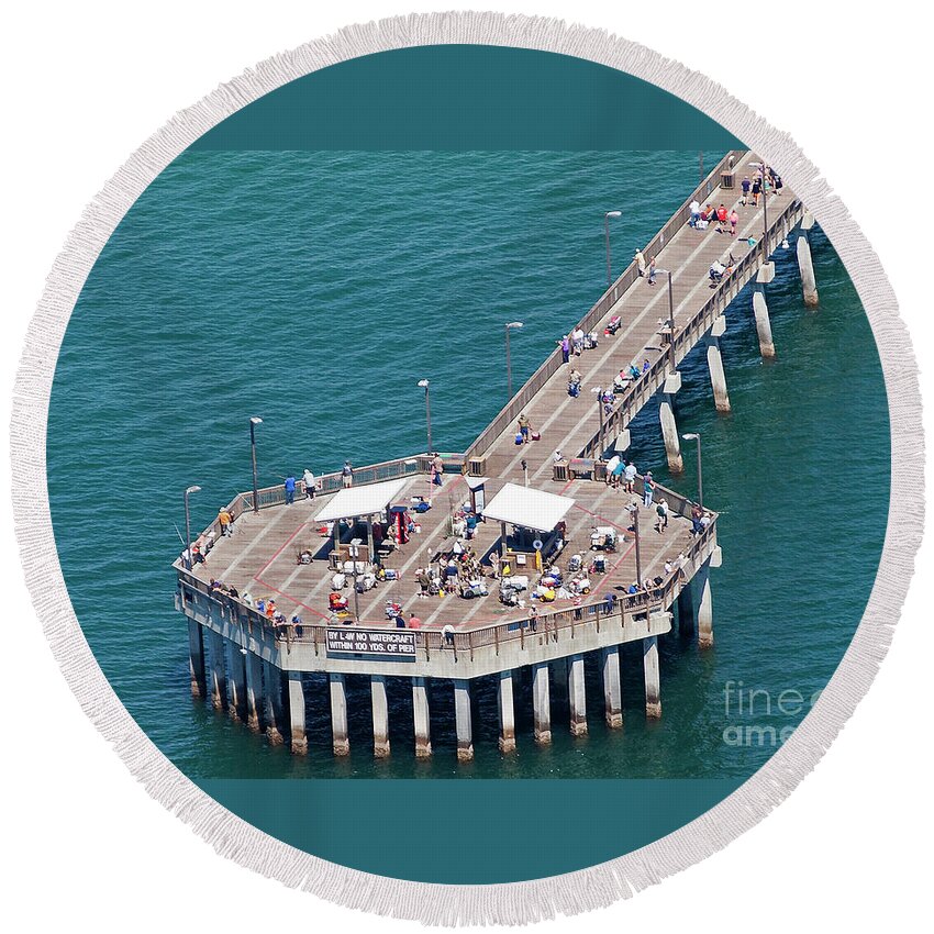 Gulf State Park Pier 7467 Round Beach Towel featuring the photograph Gulf State Park Pier 7467 by Gulf Coast Aerials -