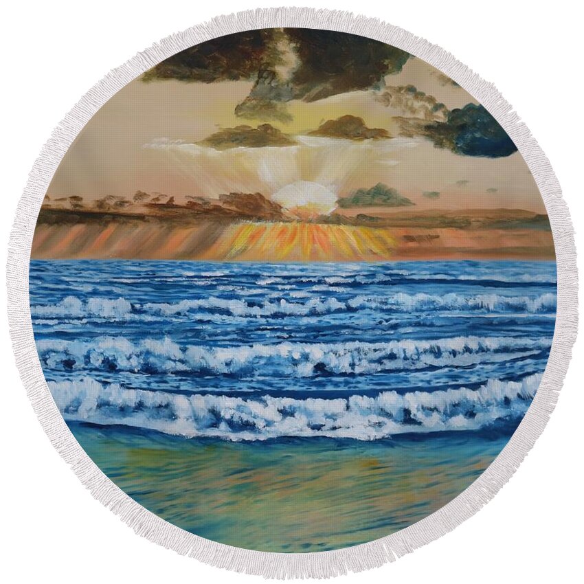Oil Painting Round Beach Towel featuring the painting Gulf Waters by Carole Sluski