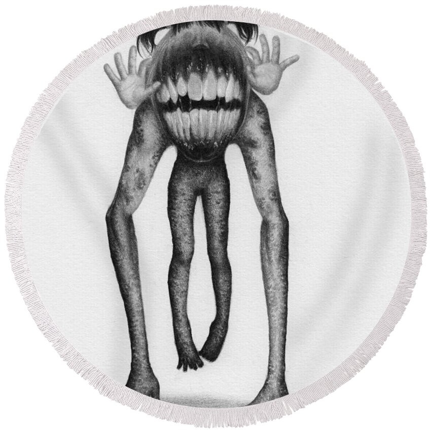 Horror Round Beach Towel featuring the drawing Gummy - Artwork by Ryan Nieves