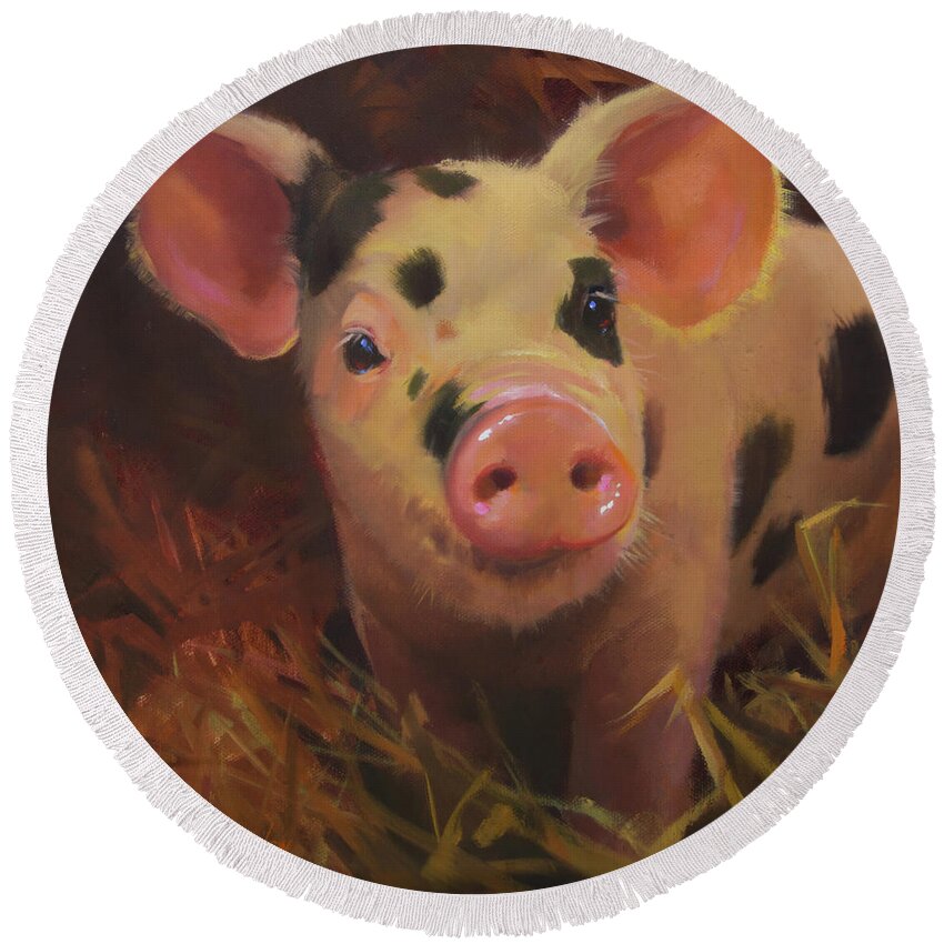 Farm Animals Round Beach Towel featuring the painting Gypsy Rose by Carolyne Hawley