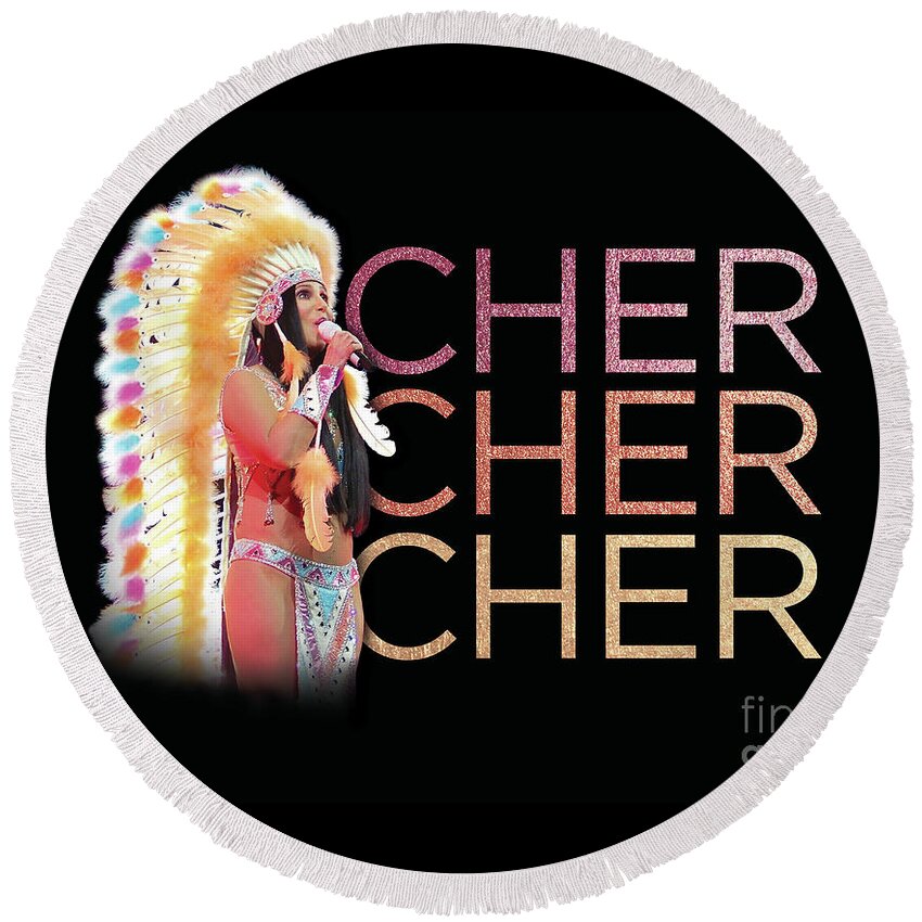 Cher Round Beach Towel featuring the digital art Half Breed Cher by Cher Style