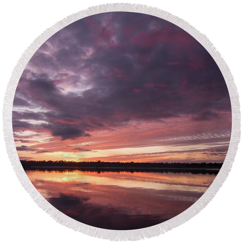 Halifax River Sunset Round Beach Towel featuring the photograph Halifax River Sunset by Paul Rebmann