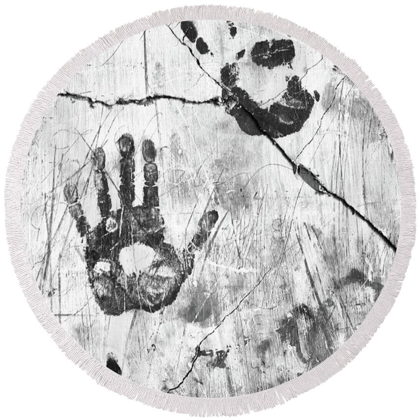Hand Prints Round Beach Towel featuring the photograph Hand Prints by Minnie Gallman