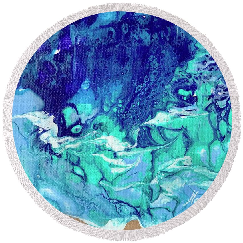 Ocean Round Beach Towel featuring the painting Happening by Monica Elena