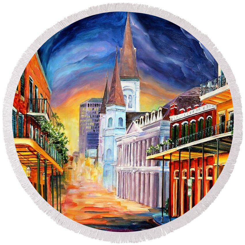 New Orleans Round Beach Towel featuring the painting Happy New Orleans by Diane Millsap