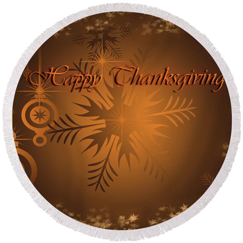 Happy Thanksgiving Round Beach Towel featuring the digital art Happy Thanksgiving Festive by Sandra J's