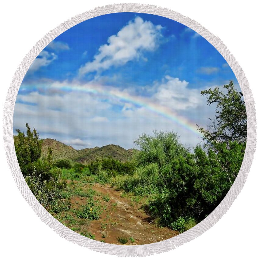 Affordable Round Beach Towel featuring the photograph Happy Trails to You by Judy Kennedy