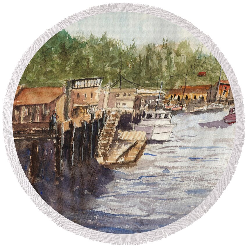 Harbor Town Round Beach Towel featuring the painting Harbor Town by Barry Jones