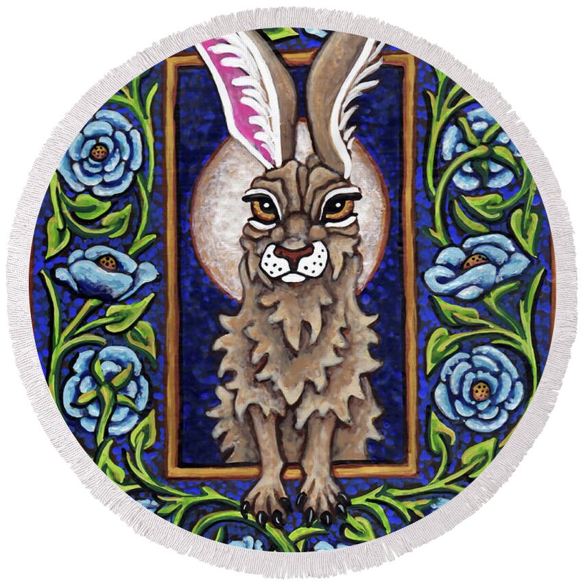 Hare Round Beach Towel featuring the painting Hare Design 3 by Amy E Fraser