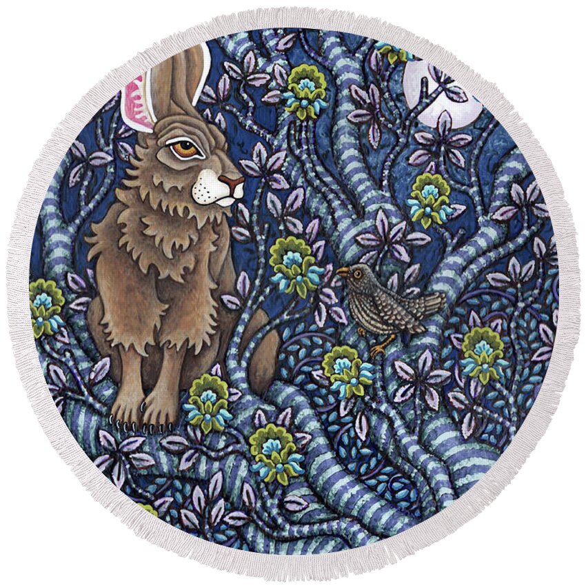 Hare Round Beach Towel featuring the painting Hare TapesTree 3 by Amy E Fraser