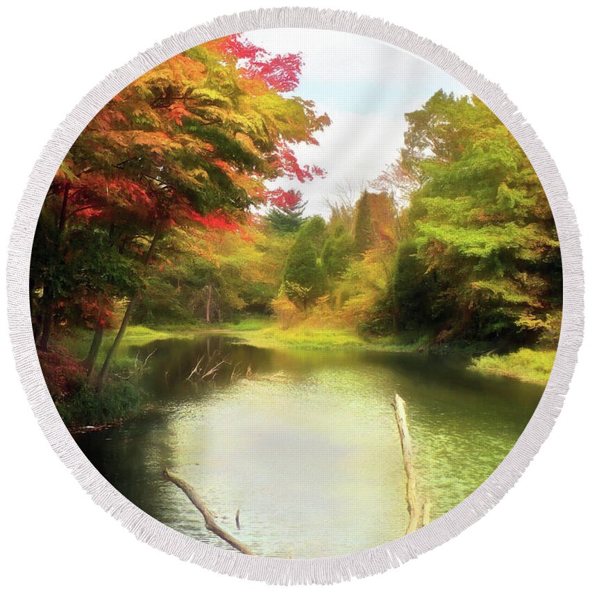 Creek Round Beach Towel featuring the photograph Hargus Creek by Susan Hope Finley