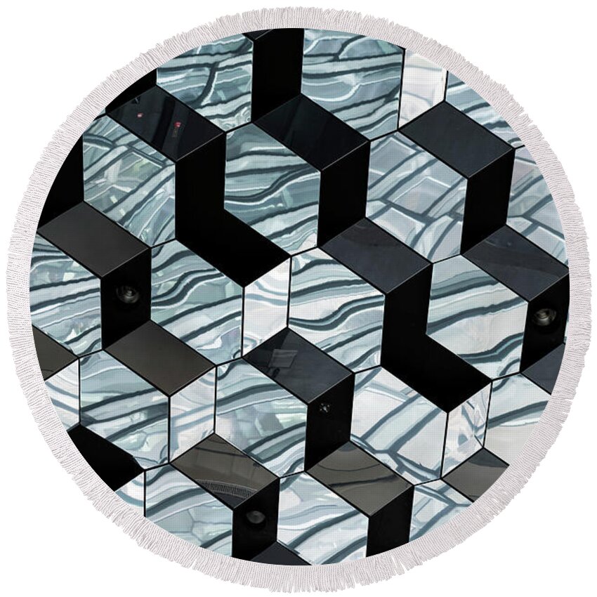 Iceland Round Beach Towel featuring the photograph Harpa Concert Hall Ceiling #6 by RicardMN Photography